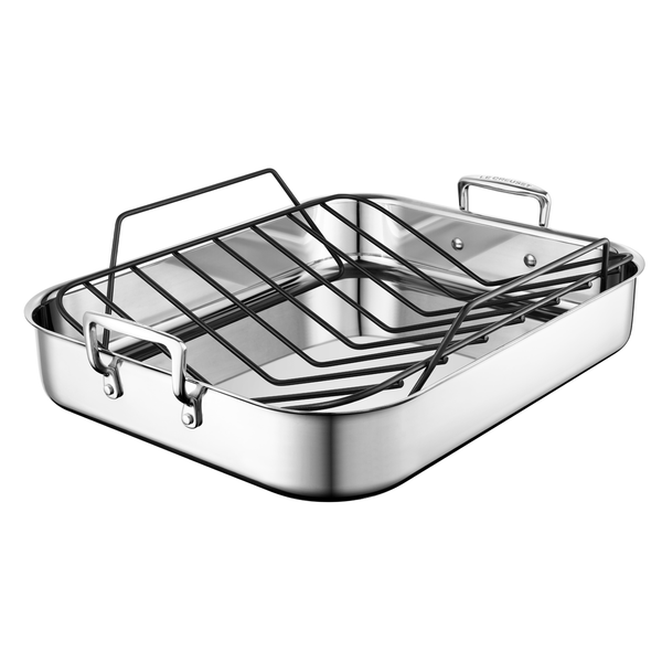 Le Creuset Nonstick Stainless Steel Roasting Pan with Rack, 14 x 10