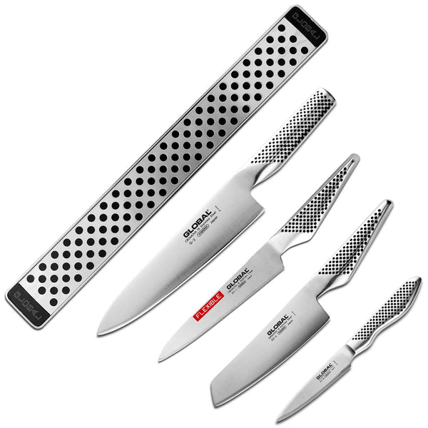 Global Classic 5-Piece Knife Set + Magnetic Bar