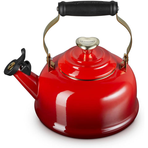 Le Creuset 1.7 qt.  Whistling Kettle with Light Gold Figural Heart Knob - Cerise