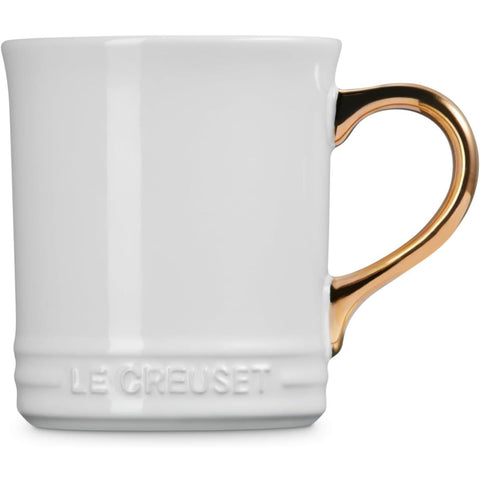 Le Creuset 14 oz.  Mug with Gold Metallic Handle - White