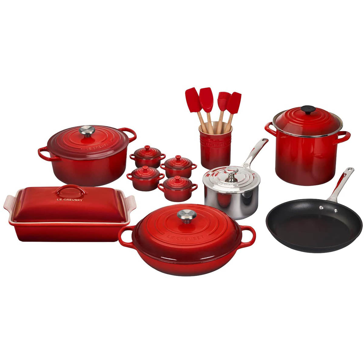 Le Creuset 20 Piece Kitchen Essentials Cookware Set with  Enameled Cast-Iron, Enameled Stoneware and Toughened Non-Stick - White:  Home & Kitchen