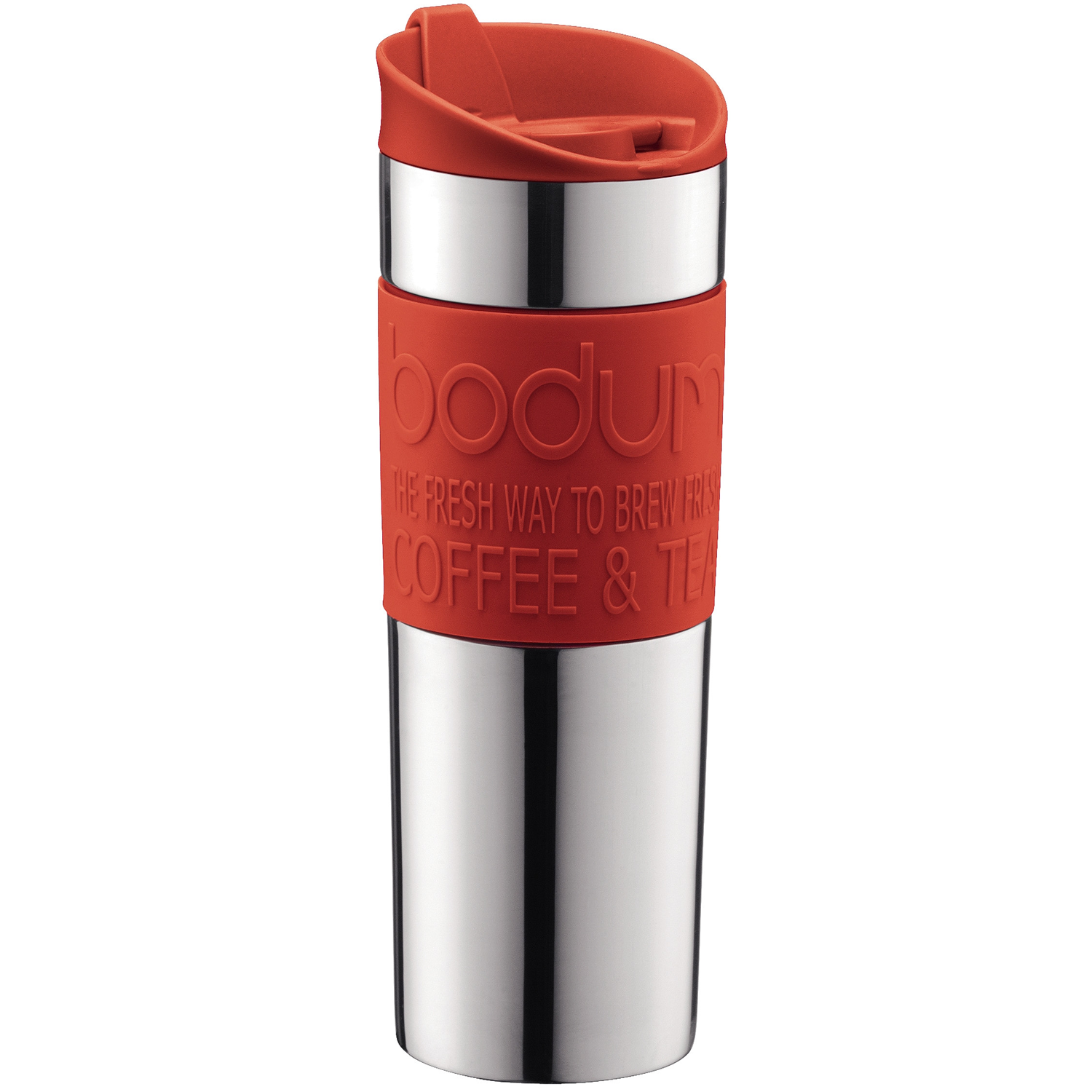 Bodum TRAVEL PRESS French Press Coffee and Tea Mug, Stainless Steel, Red 
