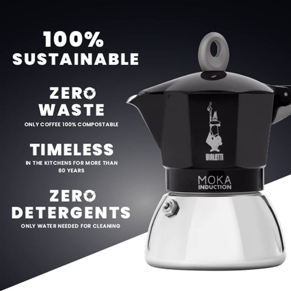 Bialetti Moka Induction 6 Cup Espresso Maker, Black
