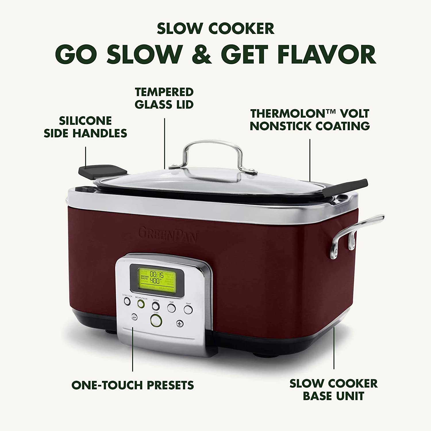 GreenPan 6QT Slow Cooker with Hard Anodized Pot, Fig Purple