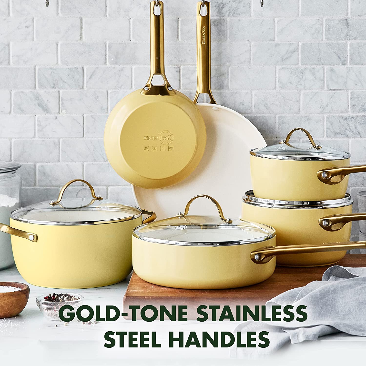 GreenPan Reserve Ceramic Nonstick 10 and 12 Frypan Set | Sunrise with  Gold-Tone Handles